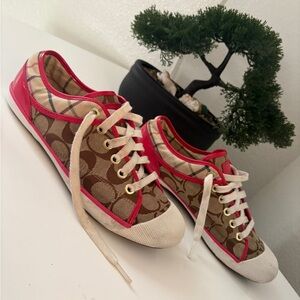 Coach😍 Women's Sneakers with Pink and Tan Accents